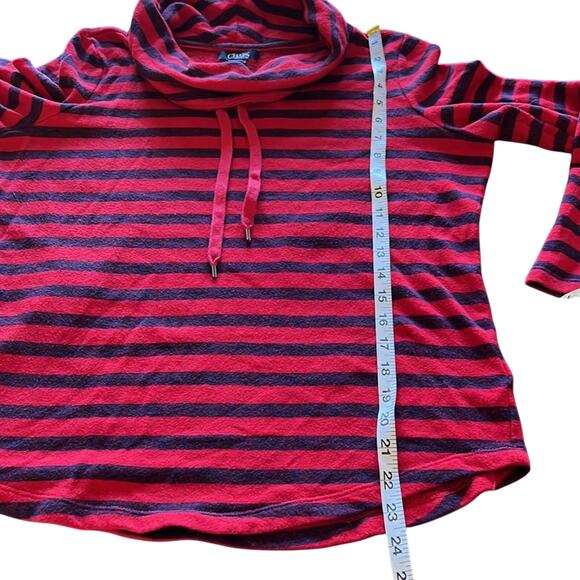 Chaps Denim Size M Red & Navy Striped Top Pullover Cowl Neck Long Sleeves - Picture 8 of 8